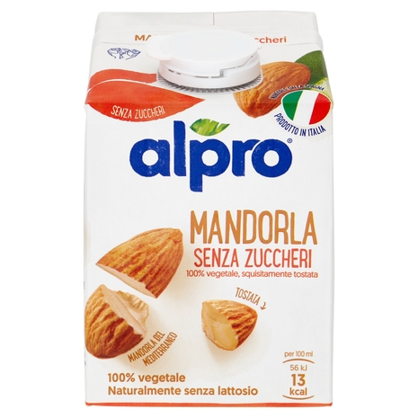 Alpro Senza Zuccheri, Bevanda alla Mandorla, 100% vegetale con vitamine B2, B12, D2, E 500ml